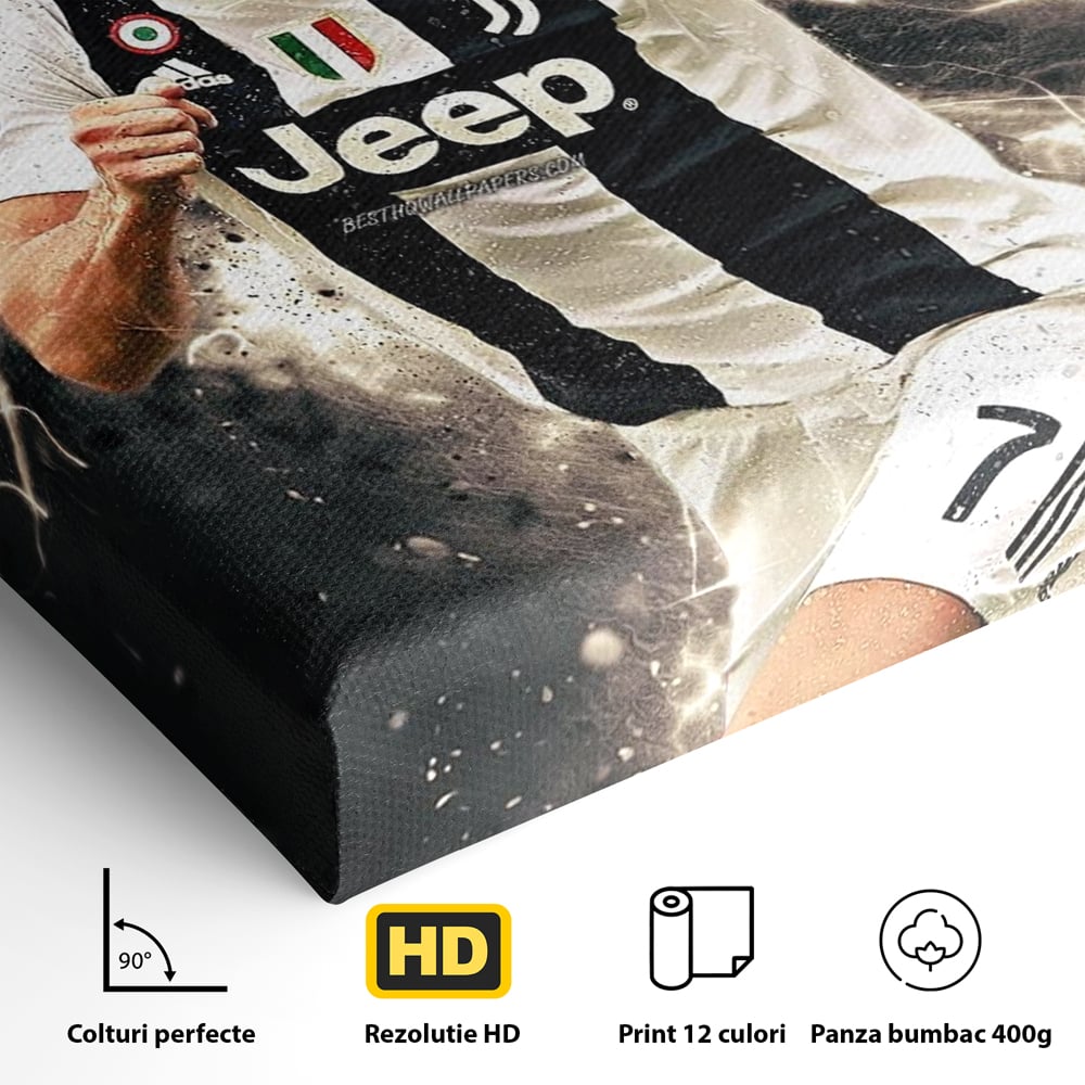 Detaliu al suprafetei: tablou canvas cu cristiano ronaldo, fara rama, pe sasiu de lemn